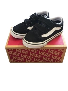 Vans Toddler Animal Sidewall Old Skool Velcro Sneakers Black & White Size 7 NIB